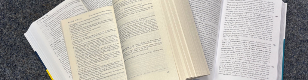 Zwei geöffnete Gesetzbücher liegen auf einem grauen Teppichboden
