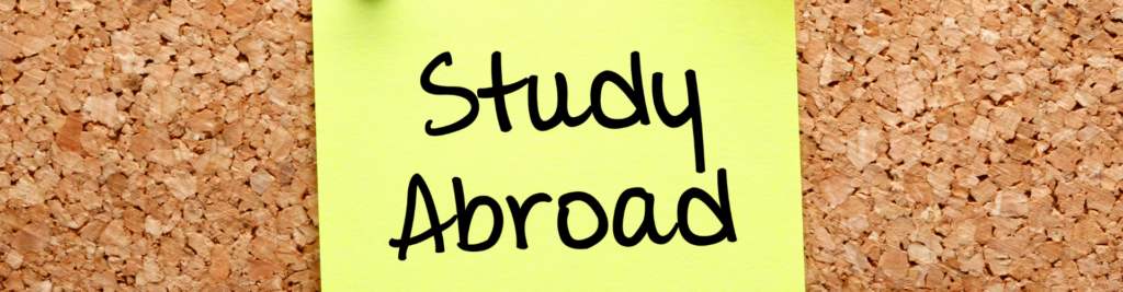 Zettel mit "Study Abroad" auf einer Pinwand