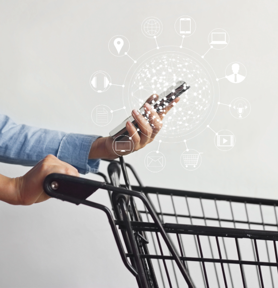 Grafische Darstellung einer Omnichannel-Customer-Journey über verschiedene Verkaufskanäle